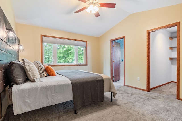 2820 Wilderness Ridge Rd SE, Alexandria, MN 56308 - carpeted bedroom with vaulted ceiling and a ceiling fan