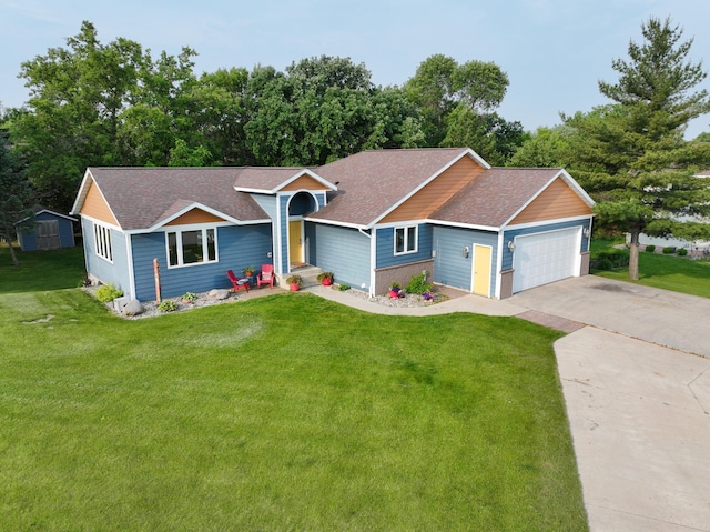 2820 Wilderness Ridge Rd SE, Alexandria, MN 56308 - single story home with concrete driveway, a front yard, a shingled roof, and an attached garage