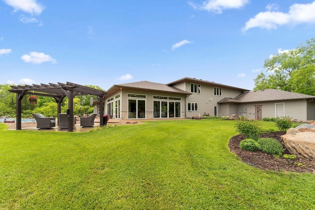 18565 Revere Ave, Spring Lake Twp, MN 55372 - rear view of house featuring a pergola, an outdoor living space, a lawn, and a patio area
