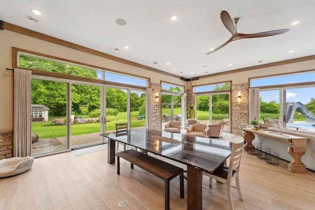 18565 Revere Ave, Spring Lake Twp, MN 55372 - dining space with light wood finished floors, healthy amount of natural light, ceiling fan, and recessed lighting