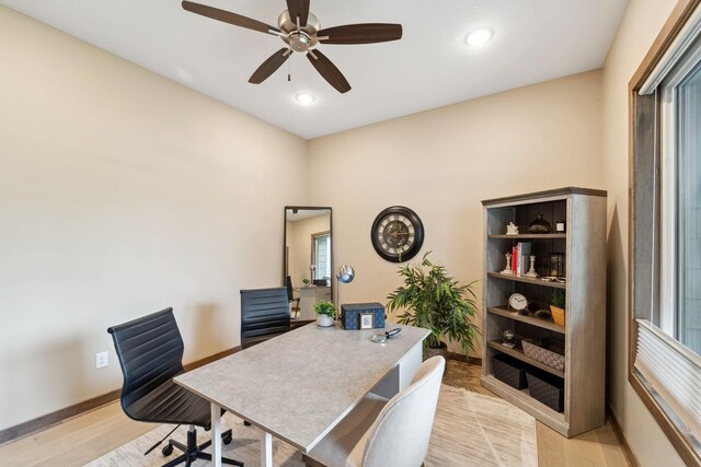 18565 Revere Ave, Spring Lake Twp, MN 55372 - home office featuring healthy amount of natural light, a ceiling fan, baseboards, and recessed lighting