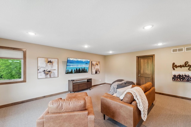 18565 Revere Ave, Spring Lake Twp, MN 55372 - living room featuring light carpet, recessed lighting, and baseboards