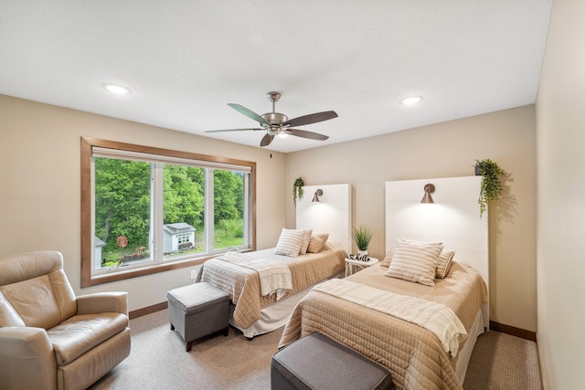 18565 Revere Ave, Spring Lake Twp, MN 55372 - bedroom with light colored carpet, baseboards, recessed lighting, and a ceiling fan