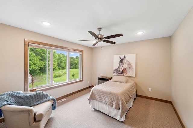 18565 Revere Ave, Spring Lake Twp, MN 55372 - carpeted bedroom featuring baseboards, recessed lighting, and a ceiling fan