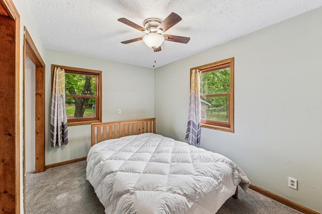 2628 River Rd, Sterling Twp, WI 54024 - bedroom with carpet flooring, multiple windows, baseboards, and a textured ceiling