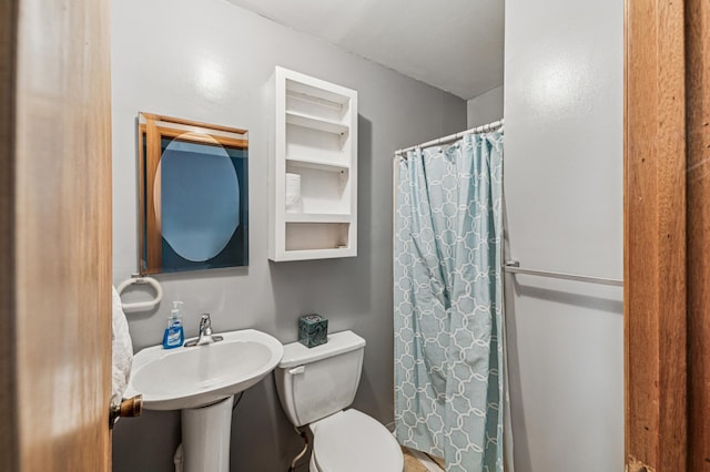 2628 River Rd, Sterling Twp, WI 54024 - bathroom featuring toilet, a shower with curtain, and a sink