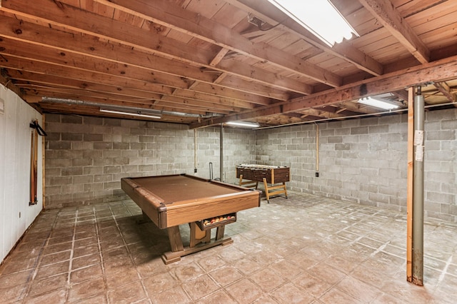 2628 River Rd, Sterling Twp, WI 54024 - recreation room featuring billiards table and concrete block wall