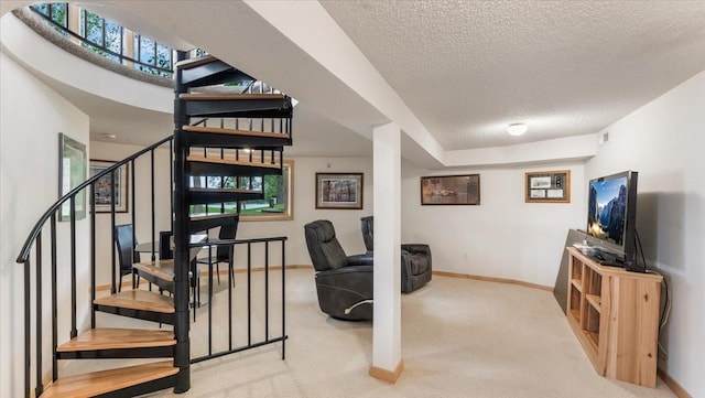9630 Walleye Rd NW, Brandon, MN 56315 - stairway with a textured ceiling and carpet floors