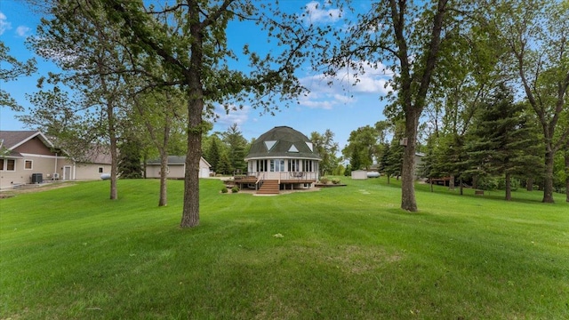 9630 Walleye Rd NW, Brandon, MN 56315 - view of green lawn with a wooden deck and a storage shed