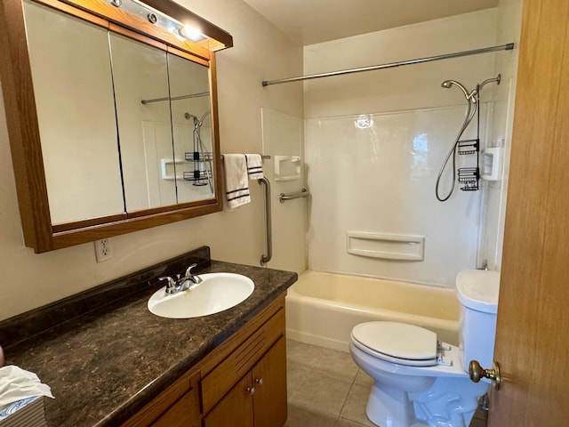 1001 Birch Ave, Olivia, MN 56277 - bathroom with toilet, vanity, shower / washtub combination, and tile patterned flooring
