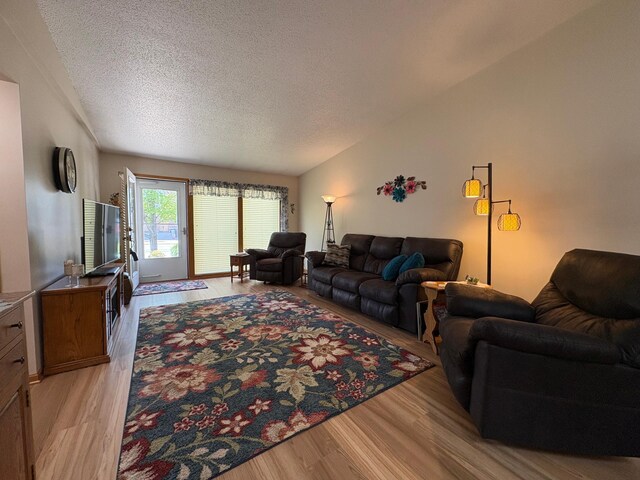 40 Broadway, Plainview, MN 55964 - living area with a textured ceiling, light wood-style floors, and vaulted ceiling
