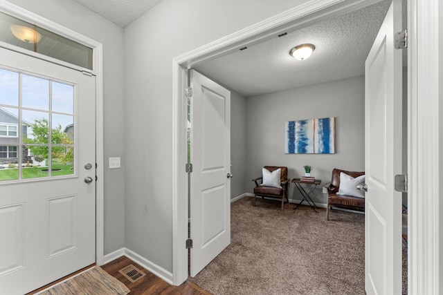 6317 153rd St, Savage, MN 55378 - foyer featuring a textured ceiling, baseboards, and dark carpet