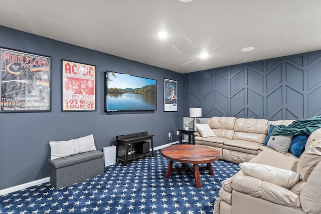 6317 153rd St, Savage, MN 55378 - carpeted cinema room featuring baseboards, recessed lighting, and a decorative wall