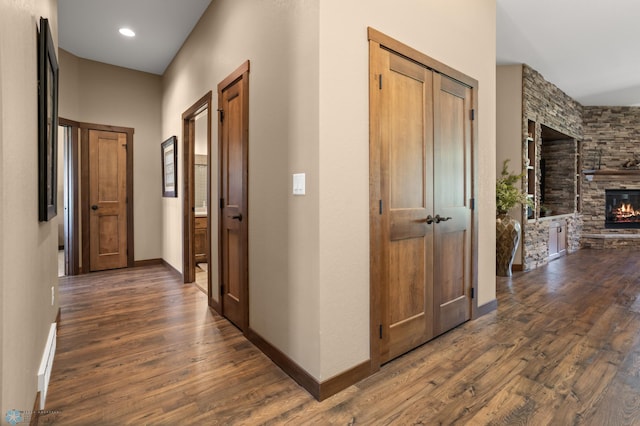 106 Beaton Dr, West Fargo, ND 58078 - corridor with dark wood-style flooring, baseboards, and recessed lighting