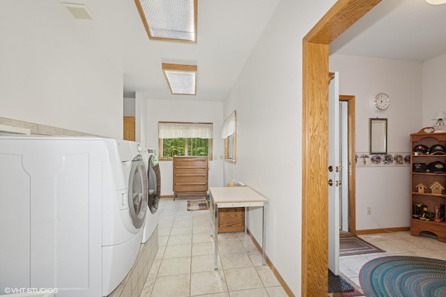28075 Zuni St NW, Isanti, MN 55040 - laundry room with light tile patterned floors, washer and dryer, and baseboards