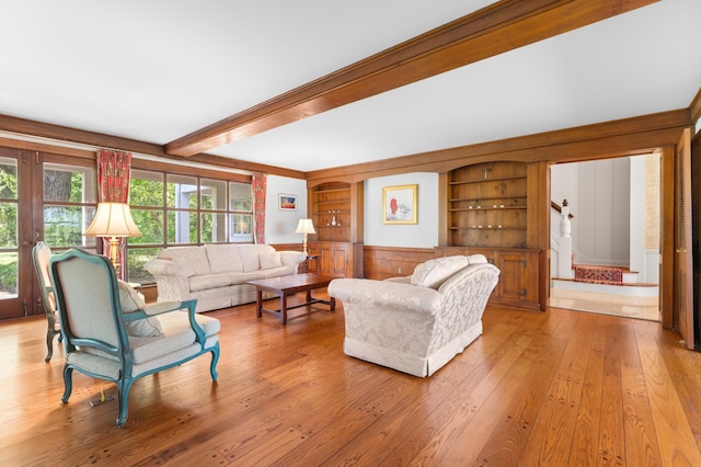 1429 20th St SW, Rochester, MN 55902 - living room featuring light wood-style floors, beamed ceiling, and built in features