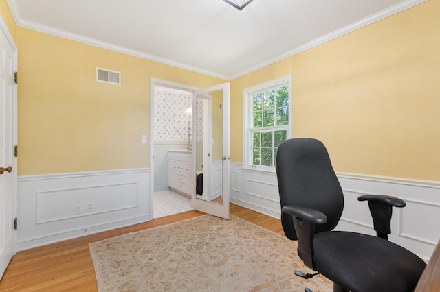 1429 20th St SW, Rochester, MN 55902 - office area with wainscoting, wood finished floors, and ornamental molding