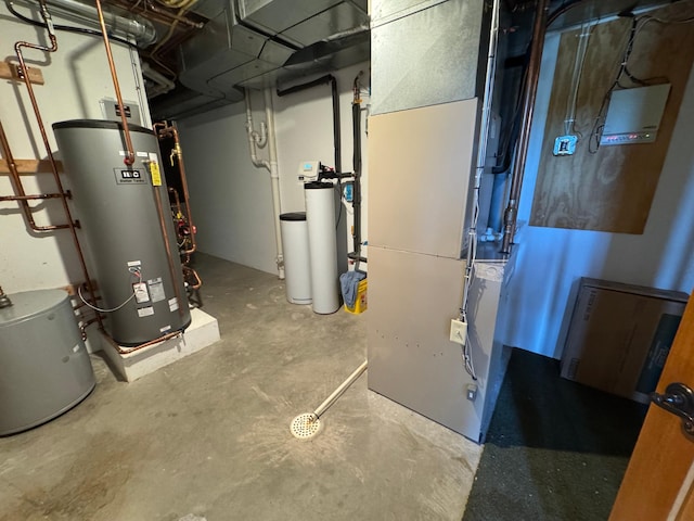 utilities featuring water heater and heating unit