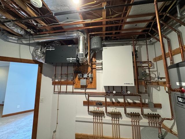 utility room featuring water heater