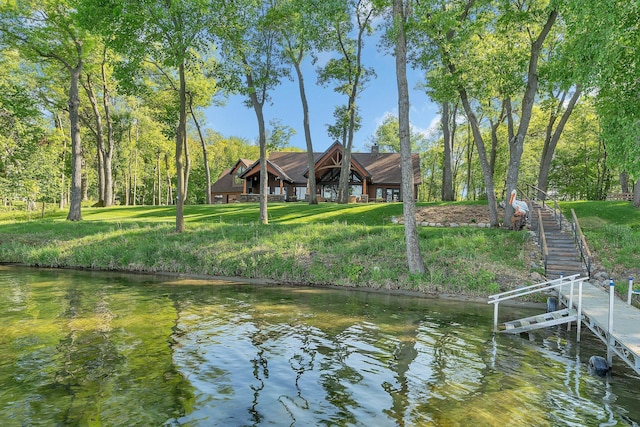 17488 Alexander Ct, Cold Spring, MN 56320 - dock area with stairs, boat lift, and a water view