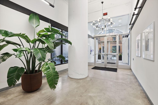 lobby with a high ceiling