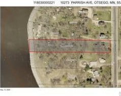 aerial map of property and surrounding area with property parcel outlined