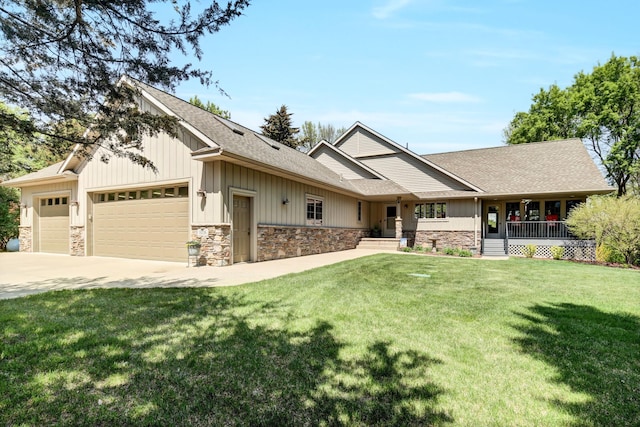 19336 Koetter Ct, Richmond, MN 56368 - view of front of house featuring an attached garage, board and batten siding, roof with shingles, and stone siding