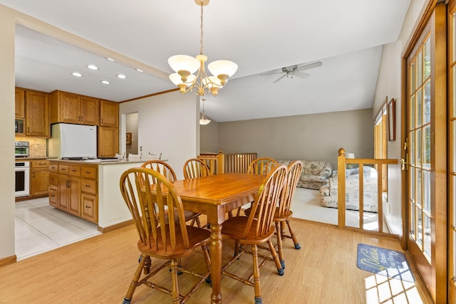 9553 Woodridge Cir, Eden Prairie, MN 55347 - dining room featuring light wood finished floors, a ceiling fan, a chandelier, and recessed lighting