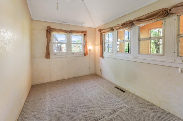 unfurnished room featuring plenty of natural light and carpet
