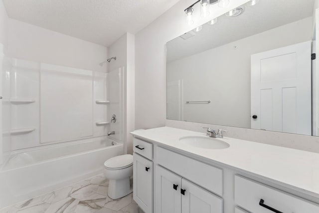 20104 78th Pl, Corcoran, MN 55340 - bathroom with vanity, bathing tub / shower combination, marble finish floors, and a textured ceiling