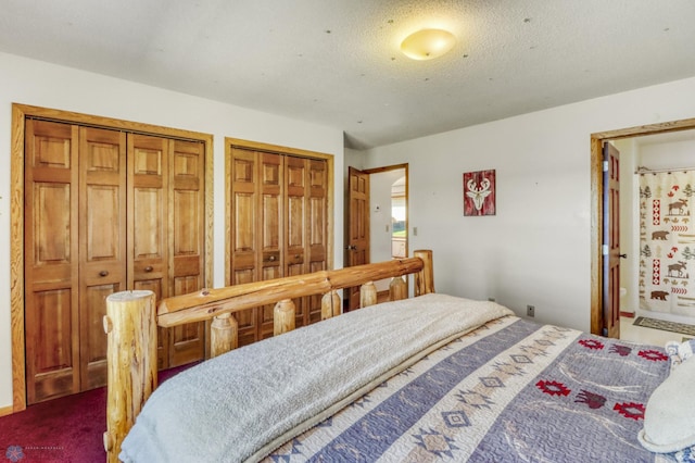 bedroom featuring two closets and carpet