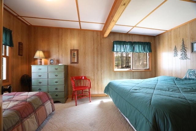 3291 Thomas Rd, Greenwood Twp, MN 55790 - carpeted bedroom with multiple windows and wood walls