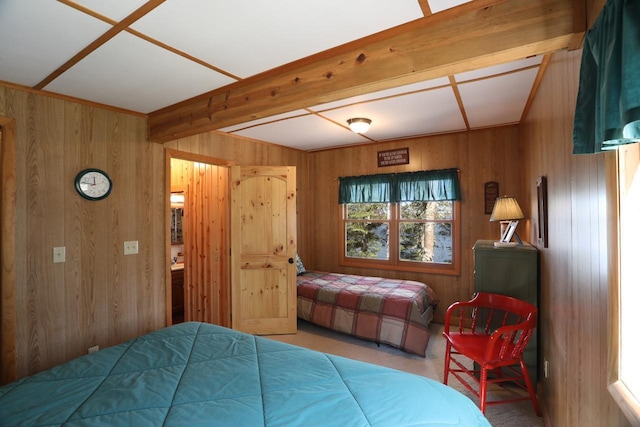 3291 Thomas Rd, Greenwood Twp, MN 55790 - bedroom with wooden walls and carpet
