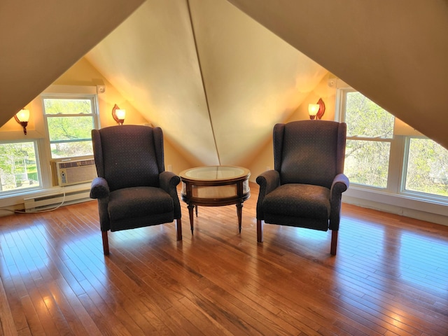 21 3rd St E, Ada, MN 56510 - sitting room with a baseboard radiator, hardwood / wood-style flooring, healthy amount of natural light, and lofted ceiling