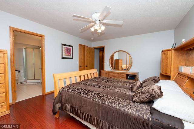 155 Palomino Ln, Lino Lakes, MN 55014 - bedroom with wood finished floors, a textured ceiling, ensuite bathroom, and ceiling fan