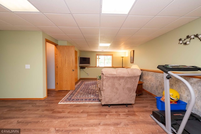 155 Palomino Ln, Lino Lakes, MN 55014 - exercise area with wood finished floors, baseboards, and a drop ceiling