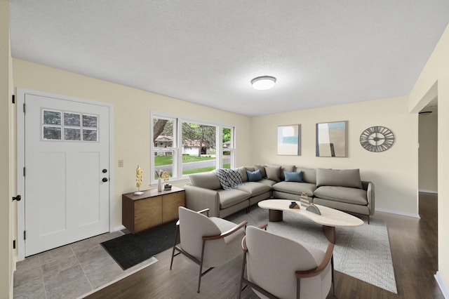 2756 Sunset Ln, Burnsville, MN 55337 - living area with baseboards, a textured ceiling, and wood finished floors