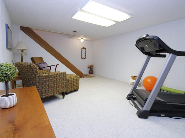 workout area featuring carpet floors