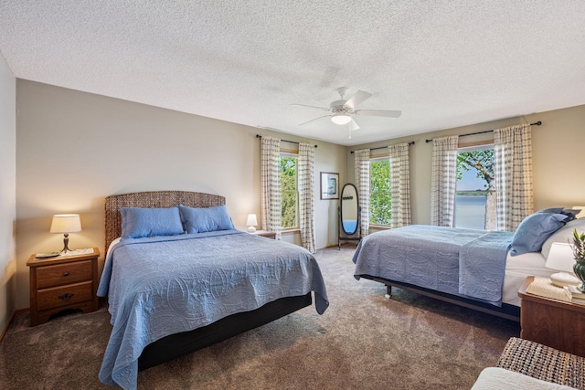 10547 Hollister Ave NW, Maple Lake, MN 55358 - carpeted bedroom featuring a ceiling fan and a textured ceiling
