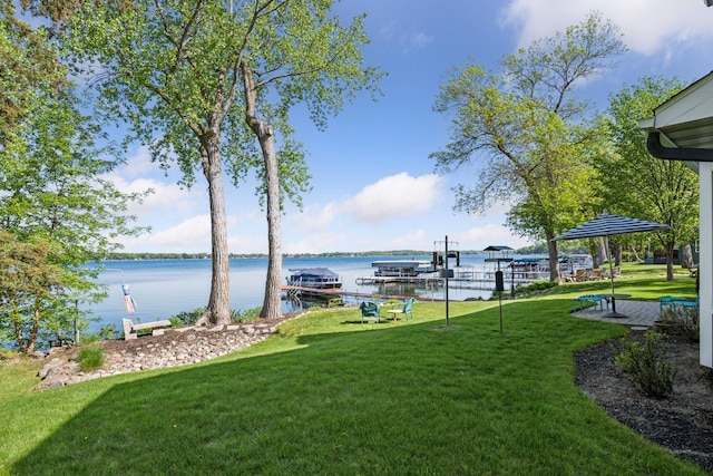10547 Hollister Ave NW, Maple Lake, MN 55358 - view of green lawn featuring a water view and a boat dock