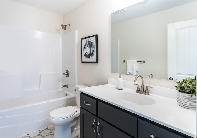 full bathroom with toilet, washtub / shower combination, and vanity