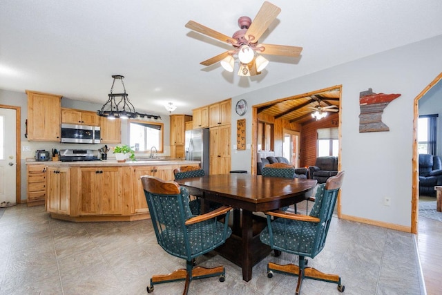 35445 County Highway 36, Vergas, MN 56587 - dining room featuring ceiling fan and baseboards