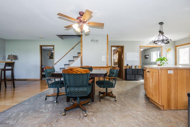 35445 County Highway 36, Vergas, MN 56587 - dining room featuring stairway and ceiling fan
