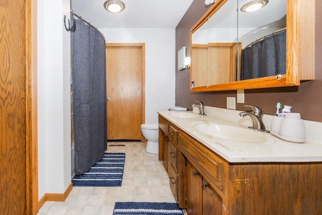 35445 County Highway 36, Vergas, MN 56587 - full bathroom with toilet, double vanity, and curtained shower