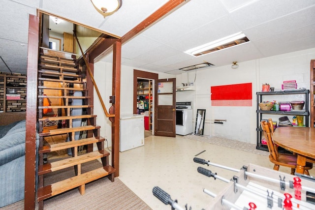 35445 County Highway 36, Vergas, MN 56587 - basement featuring stairs and a drop ceiling