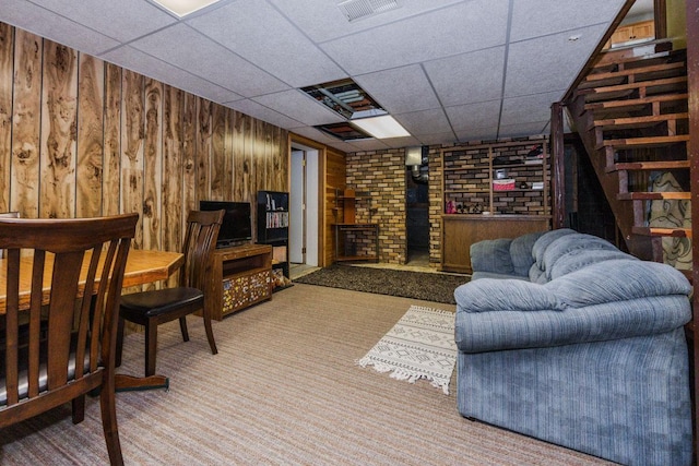 35445 County Highway 36, Vergas, MN 56587 - sitting room with carpet flooring, a drop ceiling, and wooden walls