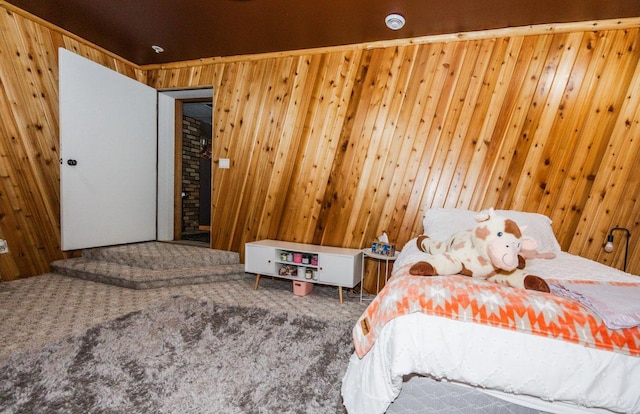 35445 County Highway 36, Vergas, MN 56587 - carpeted bedroom featuring wood walls