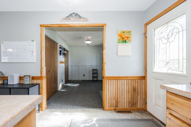35445 County Highway 36, Vergas, MN 56587 - hallway with wainscoting and light colored carpet