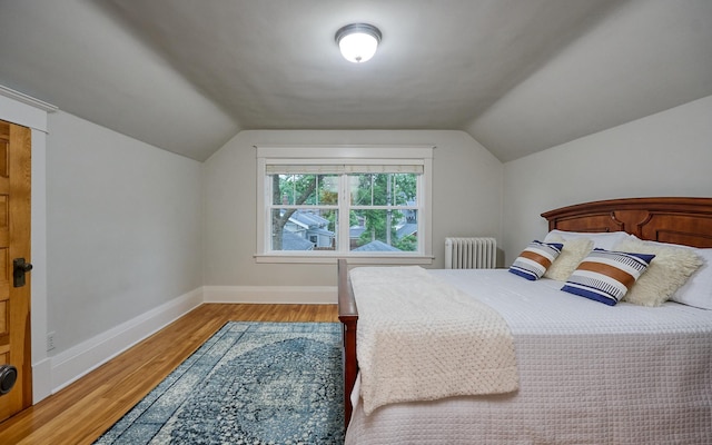4448 Aldrich Ave S, Minneapolis, MN 55419 - bedroom featuring radiator, lofted ceiling, and light wood-style flooring