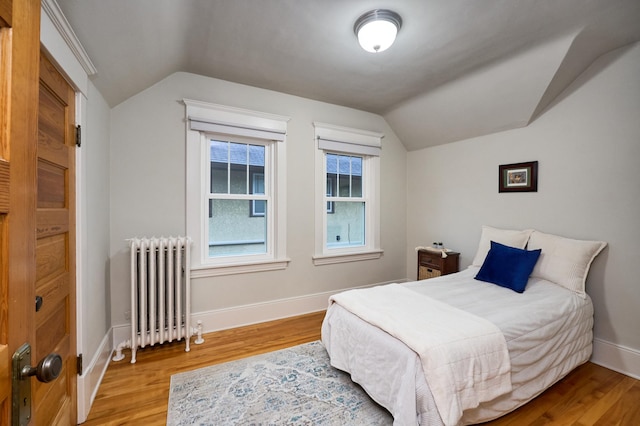 4448 Aldrich Ave S, Minneapolis, MN 55419 - bedroom featuring radiator, lofted ceiling, and wood finished floors